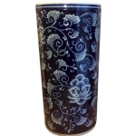 Navy Blue and White Floral Ceramic Umbrella Stand